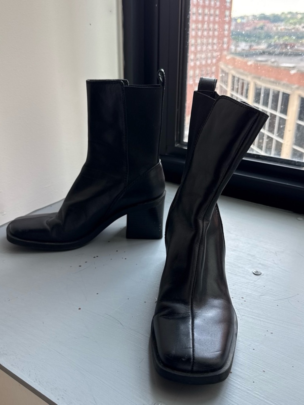 Zara Black Leather Block Heel Ankle Boots - Picture 2 of 5
